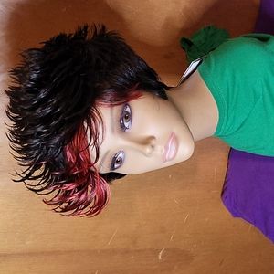 Short Black / Red Spiky Wig